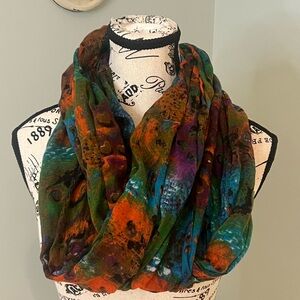 Eyeful Circle Scarf with Color Peacock Pattern | Like New | OS